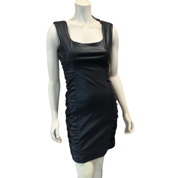 NEW Guess Ruched Vegan Leather Bodycon Mini Dress - Picture 12 of 13